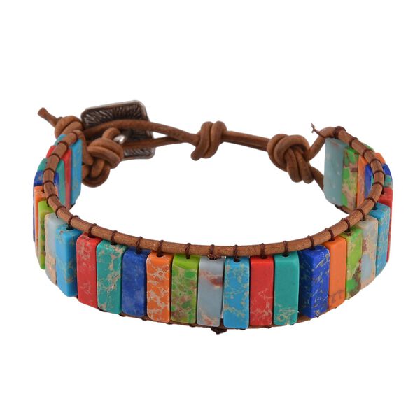 Imperial Mehrfarbiges Jaspis Armband, ca. 19 cm, Schwarz oxidiert ca. 80.00 ct