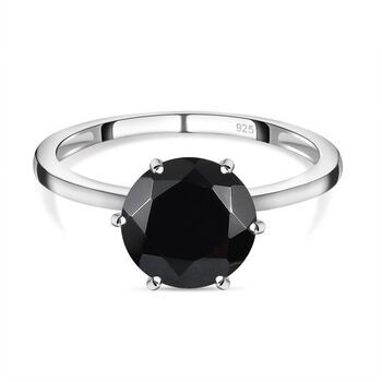 Schwarzer Spinell Ring, 925 Silber,  (Gr&ouml;&szlig;e 19.00) ca. 3.31 ct