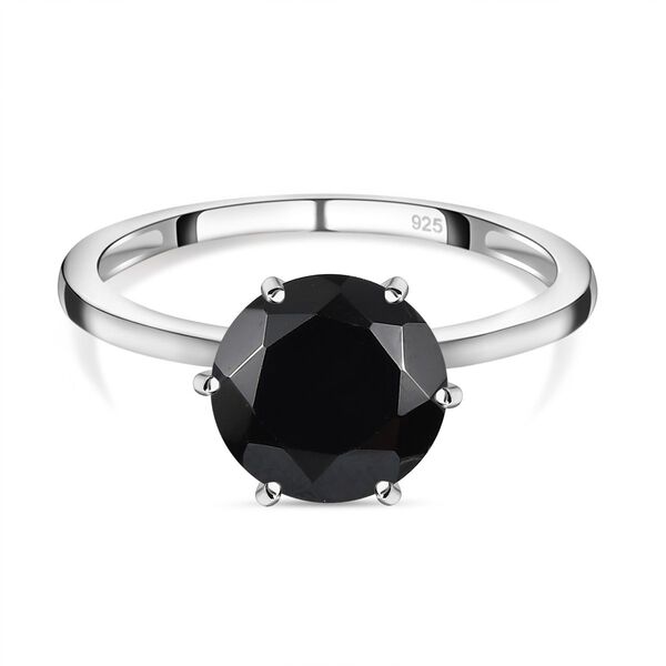 Schwarzer Spinell Ring, 925 Silber,  (Gr&ouml;&szlig;e 19.00) ca. 3.31 ct