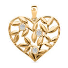 Herzförmiger Anhänger mit filigranem Blatt- und Blumendesign, Weißer Diamant Anhänger, 925 Silber Gelbgold Vermeil