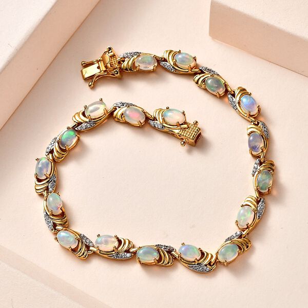 AA natürliches, äthiopisches Welo Opal und Zirkon-Armband, 20 cm - 6,57 ct. image number 2
