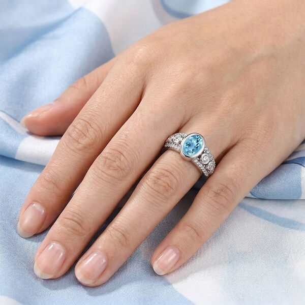 Kambodschanischer, blauer Zirkon, wei&szlig;er Zirkon Ring, 925 Silber platiniert, ca. 2.68 ct image number 3