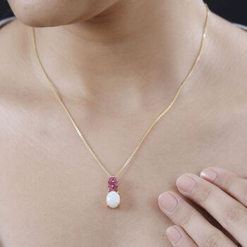 AA nat&uuml;rlicher, &auml;thiopischer Welo Opal, Zirkon und afrikanischer Rubin-Anh&auml;nger mit 45cm Kette - 2,31 ct.