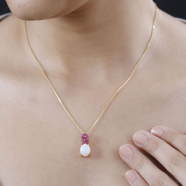 AA natürlicher, äthiopischer Welo Opal, Zirkon und afrikanischer Rubin-Anhänger mit 45cm Kette - 2,31 ct. image number 4