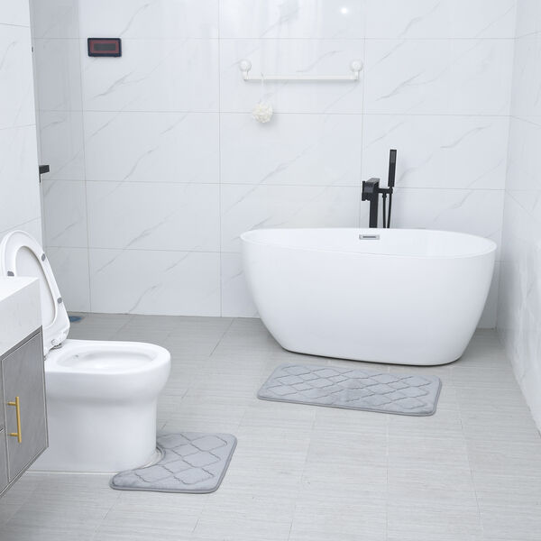 2er-Set Flanell gepr&auml;gtes Matten Set mit Memory Foam Futter, Gr&ouml;&szlig;e 50x80+50x40 cm, Grau image number 1