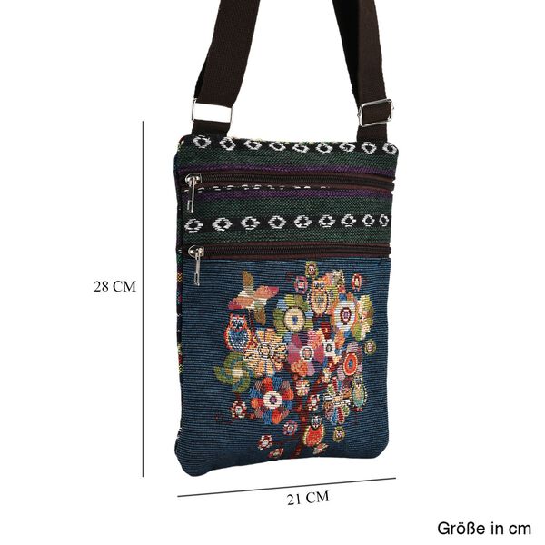 Crossbody-Tasche mit Blumenmotiv, 3 Rei&szlig;verschlussf&auml;cher, verstellbarer Schultergurt (ca. 120 cm), 21x28 cm, Mehrfarbig image number 8