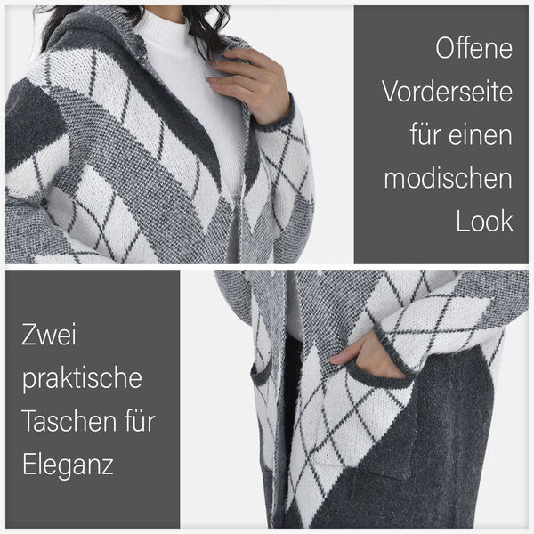 Winter-Kapuzenpullover mit 2 Taschen, Schwarz und wei&szlig; image number 5