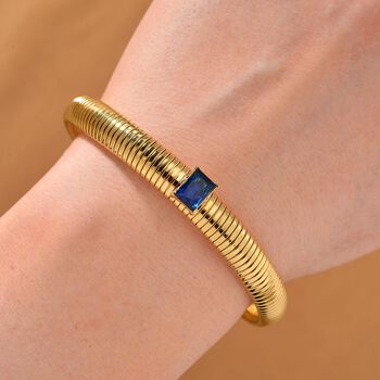 Blaues Kristall Armband, flexibel, Reiner Edelstahl, goldfarben