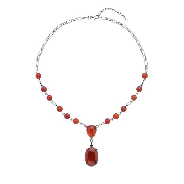 Rotes Achat Collier, ca. 45 cm, silberfarben ca. 70.00 ct