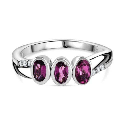 Rhodolith Granat, Weißer Zirkon Ring, 925 Silber platiniert (Größe 17.00) ca. 0.91 ct image number 0