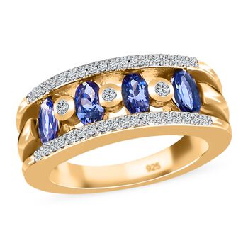 Tansanit und Zirkon Ring 925 Silber vergoldet  ca. 1,45 ct