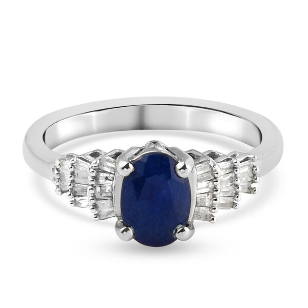 Masoala Saphir und Diamant Ring, 925 Silber platiniert, ca. 1,35 ct.