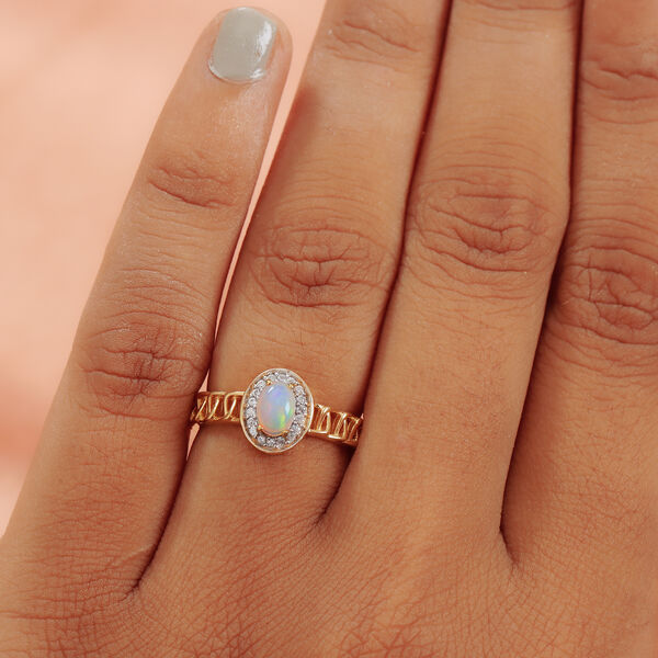 Nat&uuml;rlicher &Auml;thiopischer Opal und Zirkon Ring 925 Silber vergoldet  ca. 0,45 ct image number 3