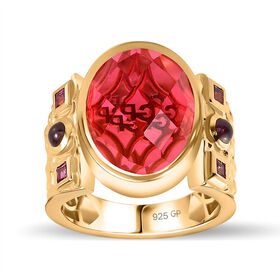 GP Art D&eacute;co Collection - Padparadscha Quarz Triplett, Rhodolith Granat und Kanchanaburi blauer Saphir-Ring - 11,67 ct.