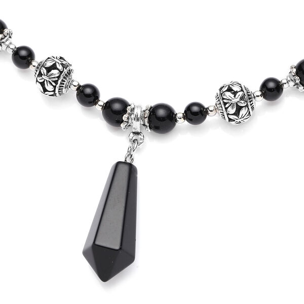 Schwarze Glasachat Halskette, ca. 45 cm, silberfarben ca. 101.00 ct image number 2