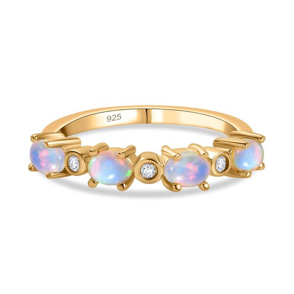 AA Nat&uuml;rlicher, &auml;thiopischer Welo Opal, Wei&szlig;er Zirkon Ring 925 Silber 750 Gelbgold Vermeil (Gr&ouml;&szlig;e 20.00) ca. 0,58 ct