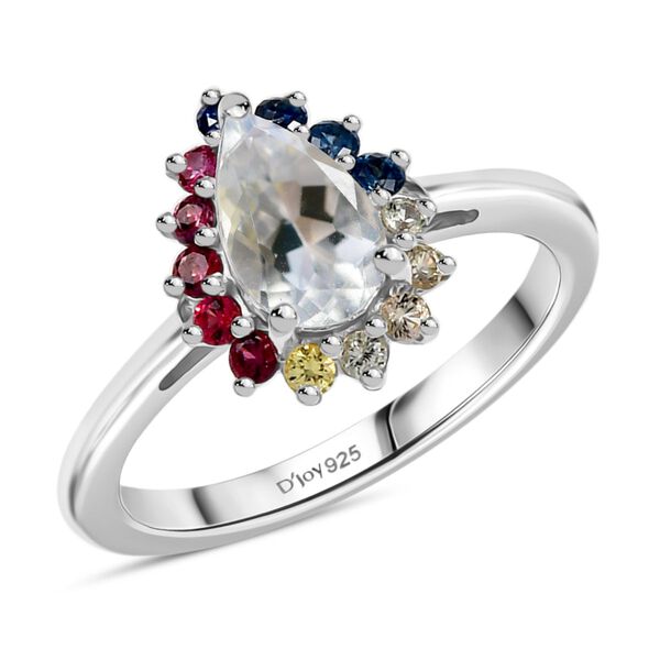 D joy AAA Premium Malagasy Regenbogen Mondstein, Mehrfarbiger Saphir Ring 925 Silber rhodiniert (Gr&ouml;&szlig;e 19.00) ca. 1.40 ct image number 4