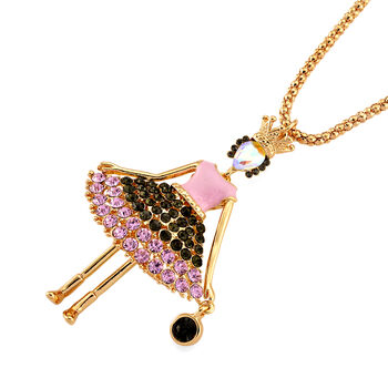 Mehrfarbiger Kristall Ballerina Anh&auml;nger mit Kette ca. 63.5 cm + 5 cm Extender, Legierung emailliert, Legierung Gelb