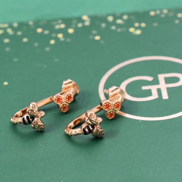 AA Kanchanaburi Blauer Saphir, AAA Mexikanischer Purpurroter Feueropal Ohrringe 925 Silber 750 Gelb Vergoldet ca. 0.24 ct image number 2