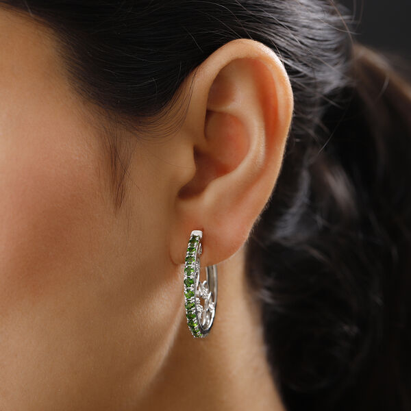 Nat&uuml;rlicher Chromdiopsid und Zirkon Creolen 925 Silber platiniert ca. 2,81 ct image number 3