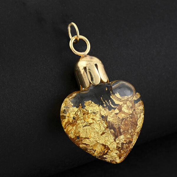 EXKLUSIV AUS ITALIEN - Handgefertigter Herz-Anhänger mit echtem Blattgold in edler Glasflasche, 916er Gold image number 1
