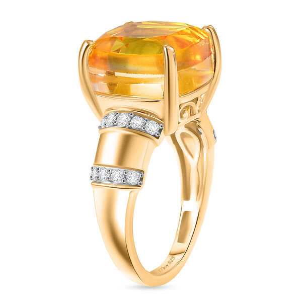 D'Joy Sphaleros Quarz, Wei&szlig;er Zirkon Ring 925 Silber Gelbgold Vermeil (Gr&ouml;&szlig;e 18.00) ca. 9,12 ct image number 5