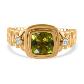 Natürlicher Peridot, weißer Zirkon Ring, 925 Silber vergoldet (Größe 16.00) ca. 2.55 ct