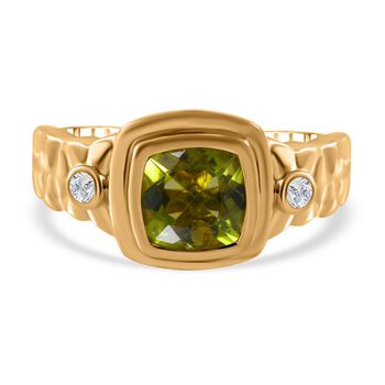 Nat&uuml;rlicher Peridot, wei&szlig;er Zirkon Ring, 925 Silber vergoldet (Gr&ouml;&szlig;e 16.00) ca. 2.55 ct