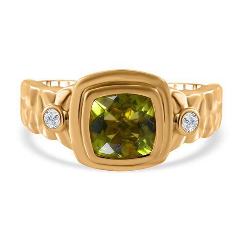 Natürlicher Peridot, weißer Zirkon Ring, 925 Silber vergoldet (Größe 16.00) ca. 2.55 ct image number 0