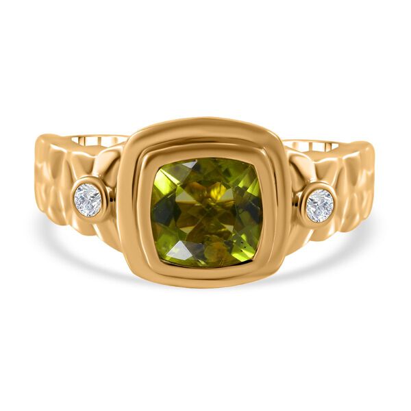 Natürlicher Peridot, weißer Zirkon Ring, 925 Silber vergoldet (Größe 16.00) ca. 2.55 ct image number 0