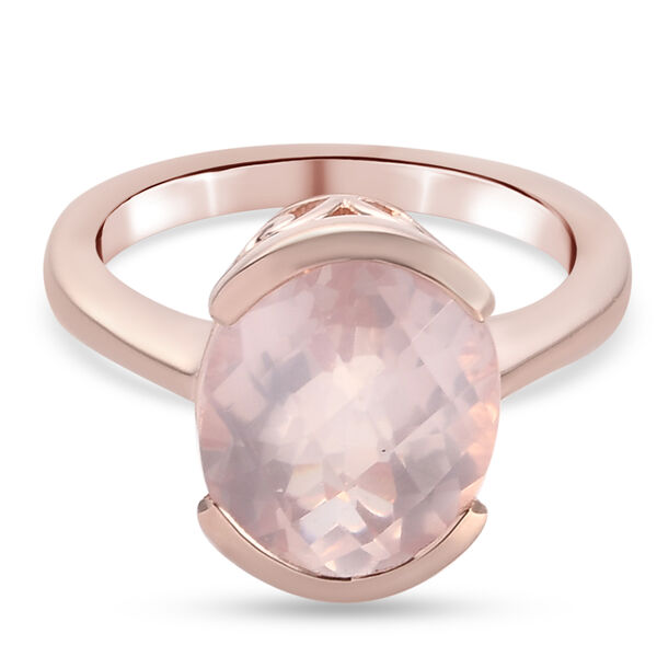 Rosa Quarz Solit&auml;r Ring 925 Silber Ros&eacute;gold