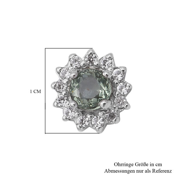 Grüner Saphir und Zirkon-Ohrstecker, 925 Silber platiniert, ca. 1,33 ct image number 4
