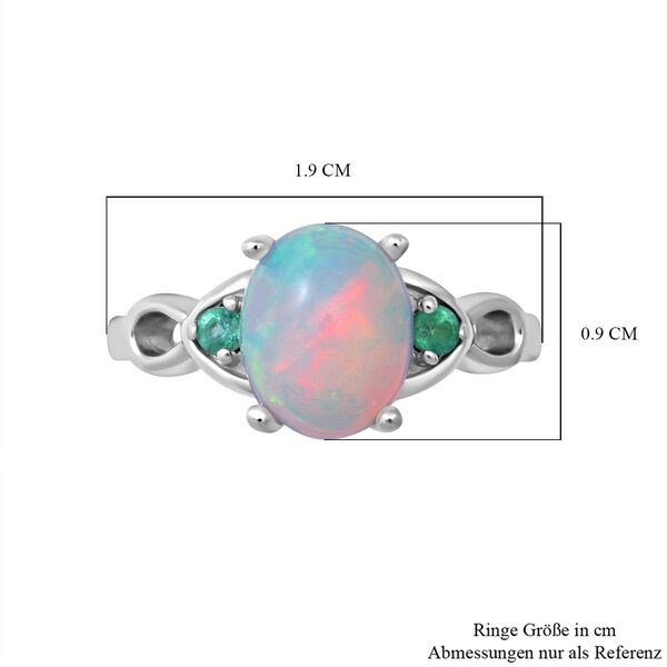 Nat&uuml;rlicher, &auml;thiopischer Opal und Kagem sambischer Smaragd-Ring, 925 Silber platiniert  ca. 1,29 ct image number 5