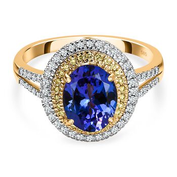 AAA Tansanit, Nat&uuml;rlicher gelber Diamant, Wei&szlig;er Diamant Ring, 585 Gold, (Lieferzeit bei Vorbestellung), (Gr&ouml;&szlig;e 18.00) ca. 2.59 ct