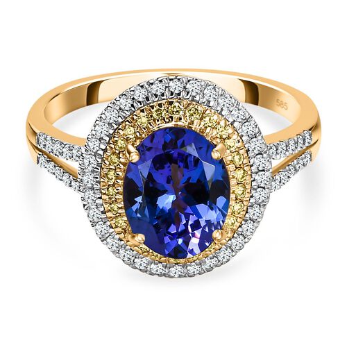 AAA Tansanit, natürlicher gelber und weißer Diamant-Halo-Ring - 2,59 ct. image number 0