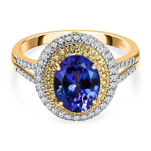 AAA Tansanit, natürlicher gelber und weißer Diamant-Halo-Ring - 2,59 ct. image number 0