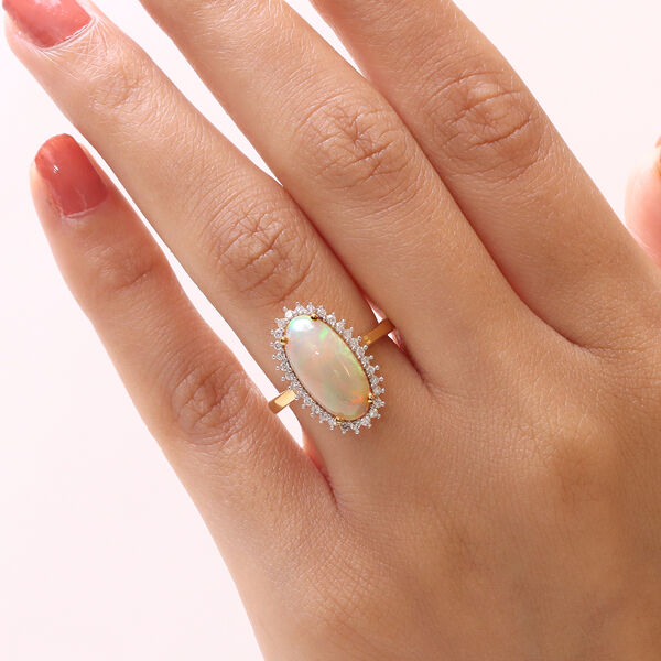 LUXURIANT - AAA Nat&uuml;rlicher, &auml;thiopischer Welo Opal, Lab Grown Diamant Ring 925 Silber 750 Gelbgold Vermeil (Gr&ouml;&szlig;e 20.00) ca. 3.77 ct image number 2