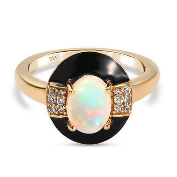 Nat&uuml;rlicher &Auml;thiopischer Opal und Zirkon Ring 925 Silber vergoldet (Gr&ouml;&szlig;e 16.00) ca. 1,02 ct