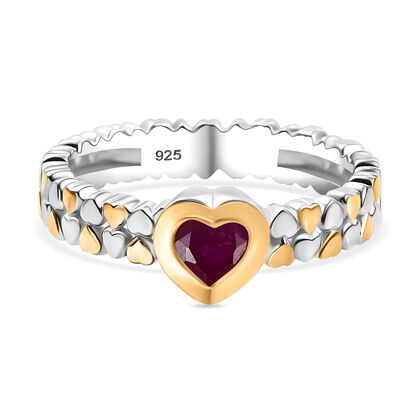 Afrikanischer Rubin (Fissure gef&uuml;llt) Ring 925 Silber platiniert und vergoldet (Gr&ouml;&szlig;e 21.00) ca. 0,61 ct