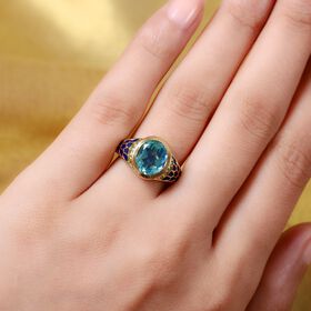 Pfau Triplett Quarz Ring 925 Silber 585 Vergoldet