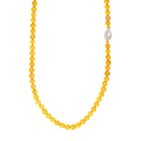 Citrin, Weiße Barockperle Halskette ca. 45 cm Messing 138.00 ct