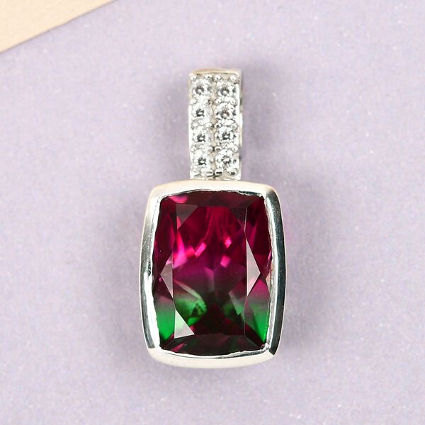 Wassermelonen-Quarz-Triplette und weißer Zirkon-Anhänger, 925 Silber platiniert ca. 7.32 ct image number 3