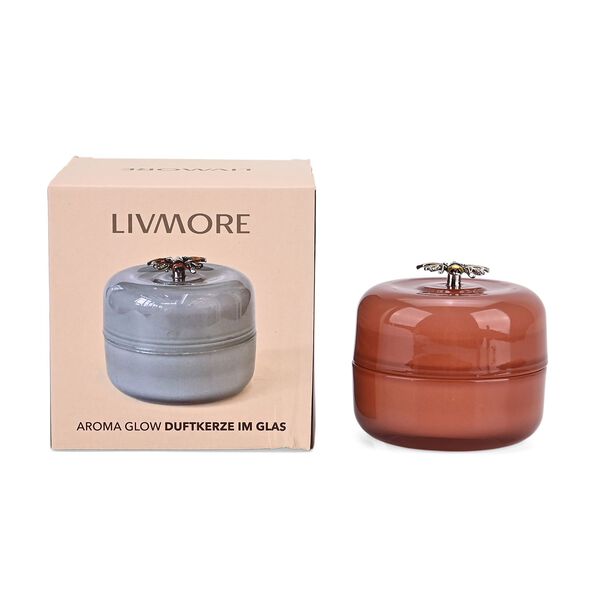 LIVMORE - Duftkerze im Glas mit Bienenmotiv, Oudh und Sandelholz, 120 g, Karamell image number 6