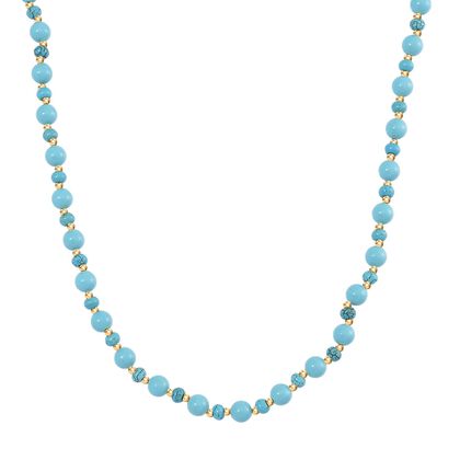 Sleeping Beauty T&uuml;rkisfarbene Muschelperle (7-9 mm), Blauer Howlit Halskette ca. 45 cm+ 5 cm Extender, vergoldet