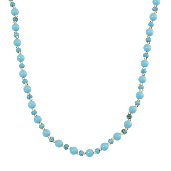 Sleeping Beauty T&uuml;rkisfarbene Muschelperle (7-9 mm), Blauer Howlit Halskette ca. 45 cm+ 5 cm Extender, vergoldet