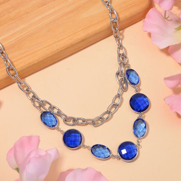 Blaue Kristall Glieder-Halskette, 52 cm image number 2