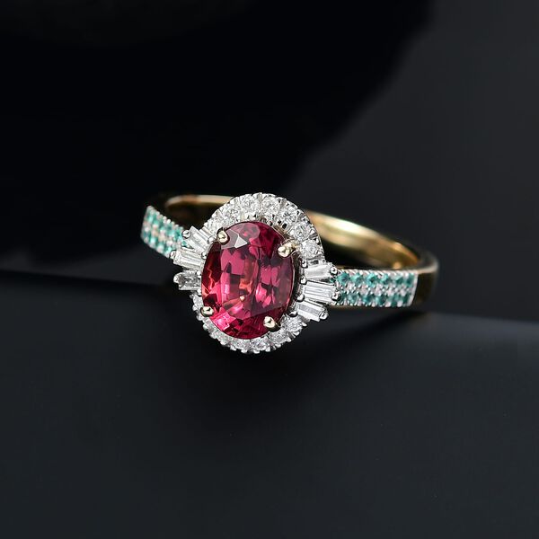 LUXORO zertifiziert und geprüft AAA Rubellit, Paraiba Turmalin und Diamant Ring in 417 Gold - 2,16 ct. image number 1