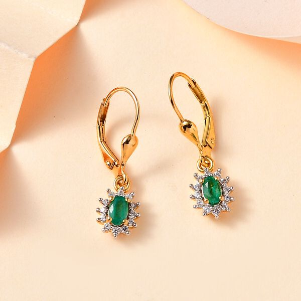 AA Kagem Sambischer Smaragd, Wei&szlig;er Zirkon Ohrringe 925 Silber Gelbgold Vermeil ca. 0.76 ct image number 2
