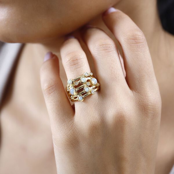 AA natürlicher, äthiopischer Welo Opal und Zirkon-Ring - 0,93 ct. image number 4