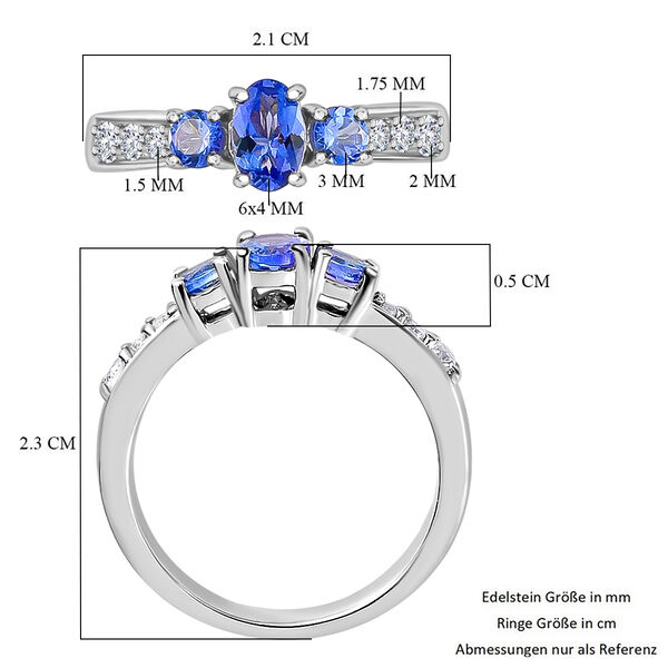Tansanit und Zirkon Ring 925 Silber Platin-&Uuml;berzug image number 6
